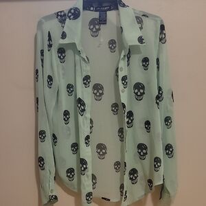 About A Girl Mint Green Skull Button Down Shirt